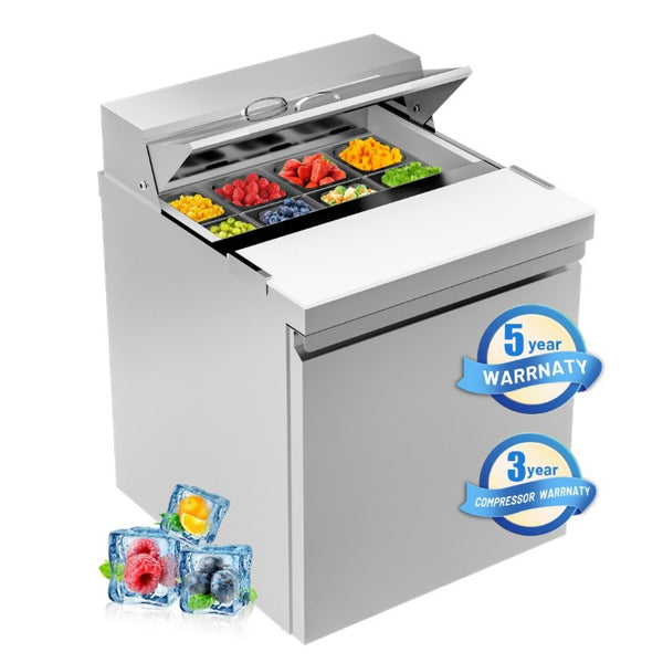 English Elm 27 Inch Stainless Steel Sandwich Prep Refrigerator Fan Cooled with Board and 8 Pans W1192P262166