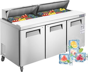 English Elm 72 Inch Commercial Stainless Steel Sandwich Salad Prep Table with Fan Cooling 30 Pans W1192P262183