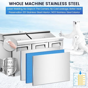 English Elm 72 Inch Commercial Stainless Steel Sandwich Salad Prep Table with Fan Cooling 30 Pans W1192P262183