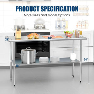 English Elm Stainless Steel Nsf Certified Prep Table with Adjustable Shelf for Commercial Use W1192P270102