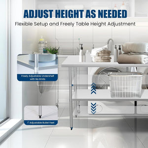 English Elm Stainless Steel Nsf Certified Prep Table with Adjustable Shelf for Commercial Use W1192P270102