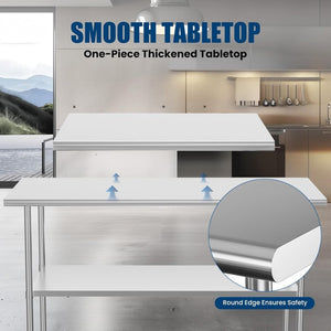 English Elm Stainless Steel Nsf Certified Prep Table with Adjustable Shelf for Commercial Use W1192P270102