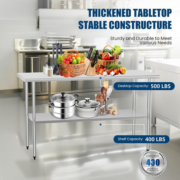English Elm Stainless Steel Nsf Certified Prep Table with Adjustable Shelf for Commercial Use W1192P270102