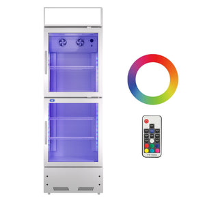 English Elm Commercial Dual Glass Door Beverage Merchandiser with LED Modes and Branding Lightbox W1192P272557