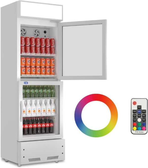 English Elm Commercial Dual Glass Door Beverage Merchandiser with LED Modes and Branding Lightbox W1192P272557