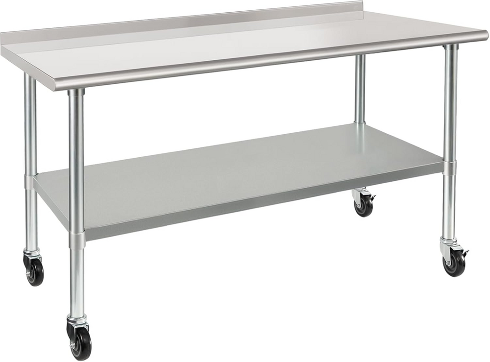 English Elm Stainless Steel Commercial Prep Table with Locking Casters and Adjustable Lower Shelf W1192P293662