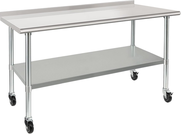 English Elm Stainless Steel Commercial Prep Table with Locking Casters and Adjustable Lower Shelf W1192P293662