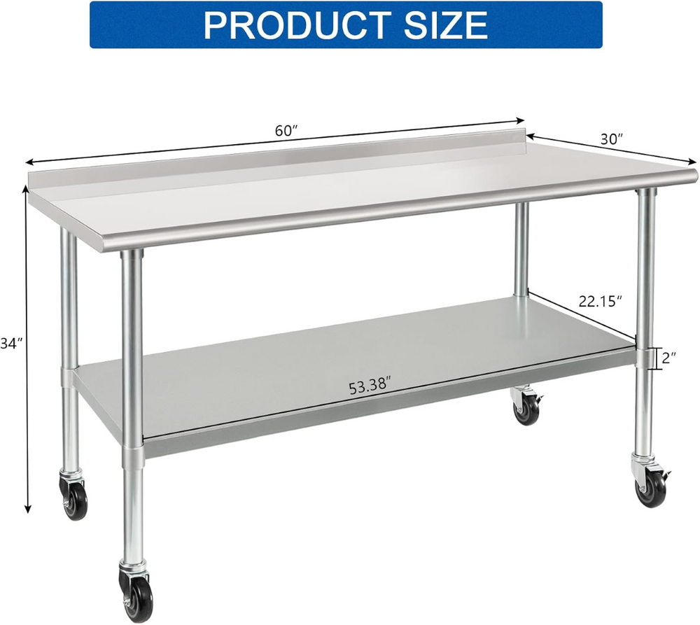 English Elm Stainless Steel Commercial Prep Table with Locking Casters and Adjustable Lower Shelf W1192P293662