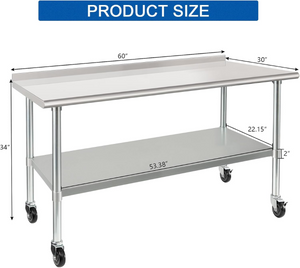 English Elm Stainless Steel Commercial Prep Table with Locking Casters and Adjustable Lower Shelf W1192P293662