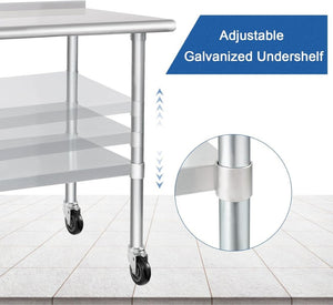 English Elm Stainless Steel Commercial Prep Table with Locking Casters and Adjustable Lower Shelf W1192P293662
