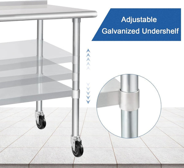 English Elm Stainless Steel Commercial Prep Table with Locking Casters and Adjustable Lower Shelf W1192P293662