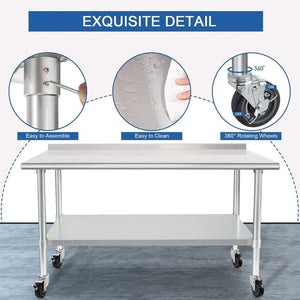 English Elm Stainless Steel Commercial Prep Table with Locking Casters and Adjustable Lower Shelf W1192P293662