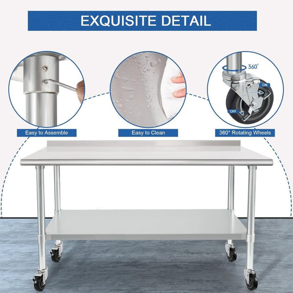 English Elm Stainless Steel Commercial Prep Table with Locking Casters and Adjustable Lower Shelf W1192P293662