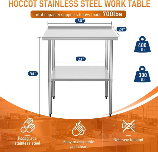 English Elm Stainless Steel Nsf Work Table with Adjustable Undershelf for Commercial Kitchen Use W1192P301144