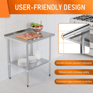 English Elm Stainless Steel Nsf Work Table with Adjustable Undershelf for Commercial Kitchen Use W1192P301144