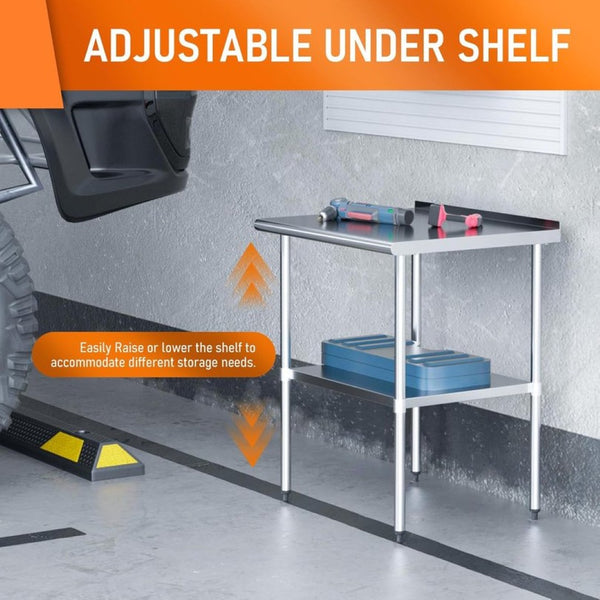 English Elm Stainless Steel Nsf Work Table with Adjustable Undershelf for Commercial Kitchen Use W1192P301144