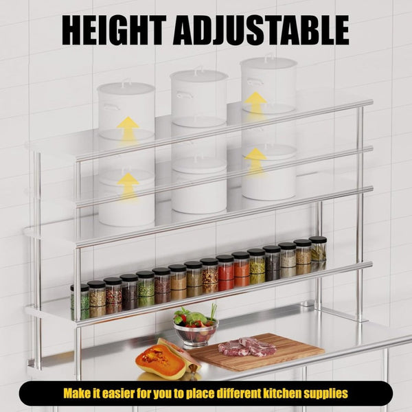 English Elm Double Tier Stainless Steel Overshelf Nsf Certified 330lb Capacity for Kitchen Prep W1192P301183