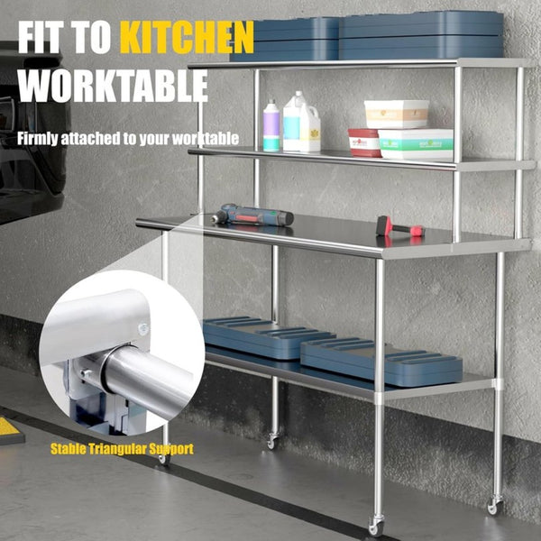 English Elm Double Tier Stainless Steel Overshelf Nsf Certified 330lb Capacity for Kitchen Prep W1192P301183