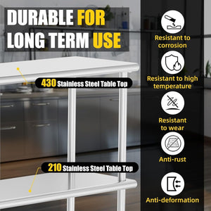 English Elm Double Tier Stainless Steel Overshelf Nsf Certified 330lb Capacity for Kitchen Prep W1192P301183