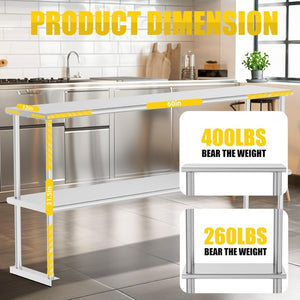 English Elm Double Tier Stainless Steel Overshelf Nsf Certified 330lb Capacity for Kitchen Prep W1192P301183