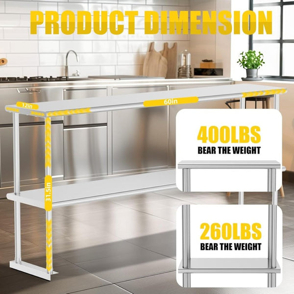 English Elm Double Tier Stainless Steel Overshelf Nsf Certified 330lb Capacity for Kitchen Prep W1192P301183