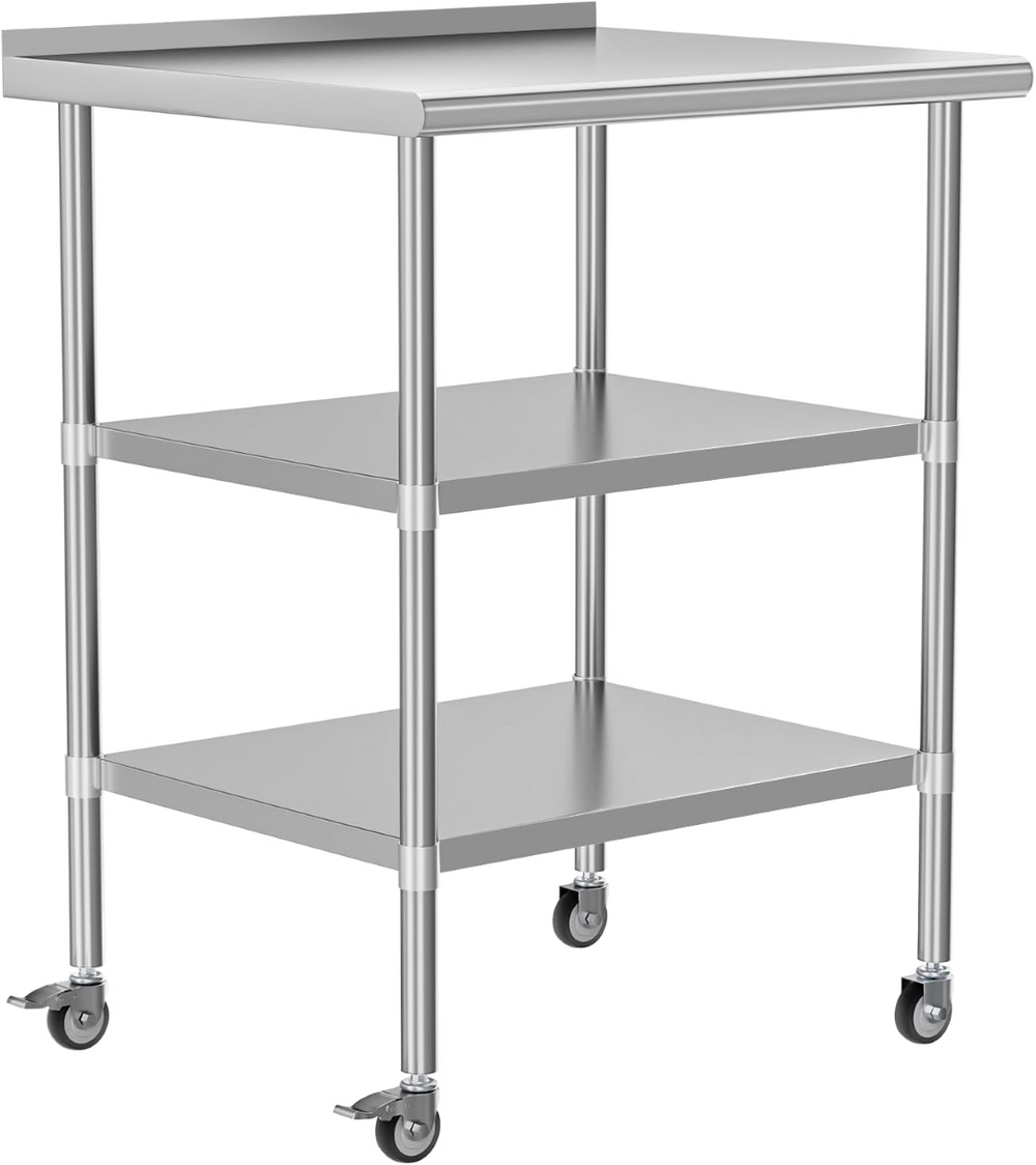 English Elm Stainless Steel Nsf Certified Commercial Worktable with Adjustable Shelves and Backsplash W1192P301185
