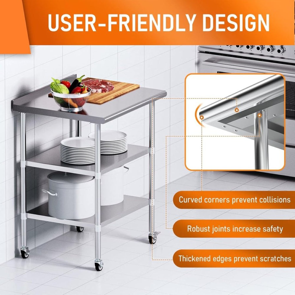 English Elm Stainless Steel Nsf Certified Commercial Worktable with Adjustable Shelves and Backsplash W1192P301185