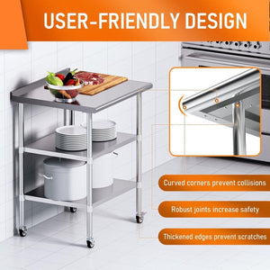 English Elm Stainless Steel Nsf Certified Commercial Worktable with Adjustable Shelves and Backsplash W1192P301185