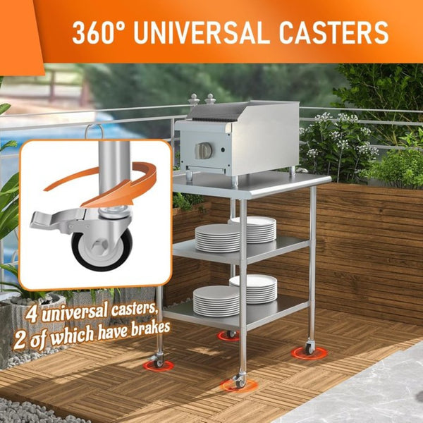 English Elm Stainless Steel Nsf Certified Commercial Worktable with Adjustable Shelves and Backsplash W1192P301185