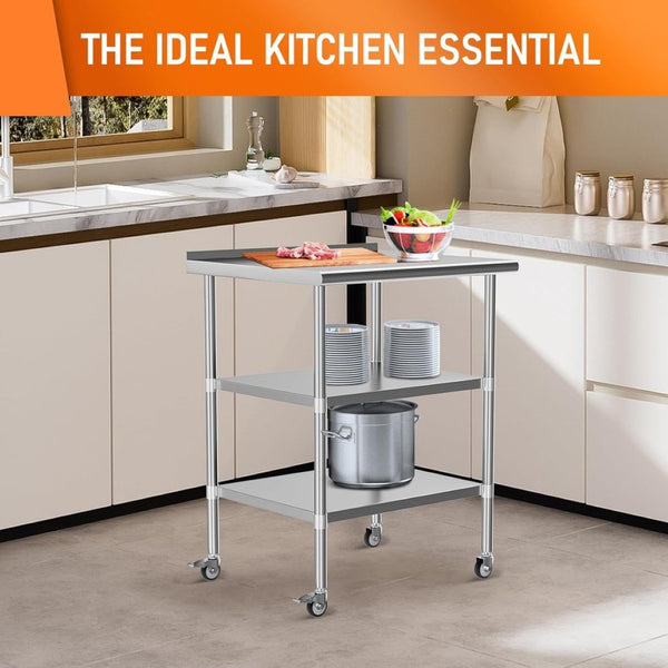 English Elm Stainless Steel Nsf Certified Commercial Worktable with Adjustable Shelves and Backsplash W1192P301185