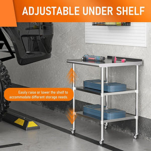 English Elm Stainless Steel Nsf Certified Commercial Worktable with Adjustable Shelves and Backsplash W1192P301185