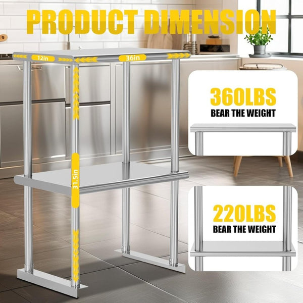 English Elm Double Tier Stainless Steel Overshelf Nsf Certified Heavy Duty Kitchen Prep Storage W1192P301315
