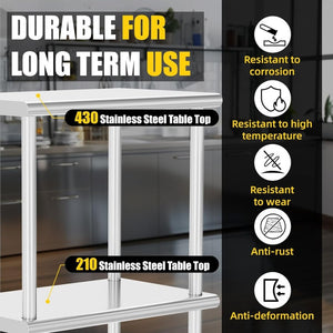 English Elm Double Tier Stainless Steel Overshelf Nsf Certified Heavy Duty Kitchen Prep Storage W1192P301315