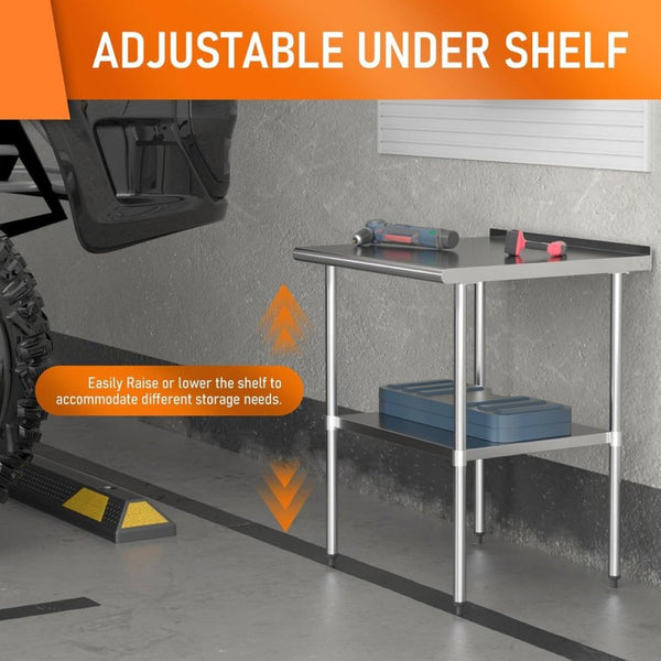 English Elm Stainless Steel Nsf Certified Prep Table with Adjustable Undershelf for Commercial Use W1192P301421