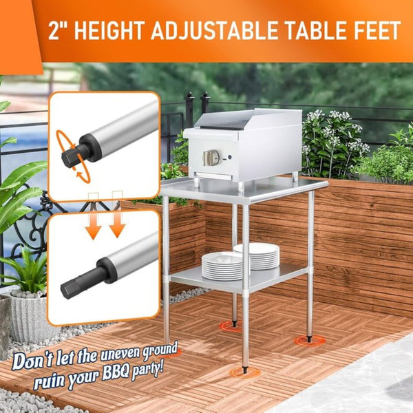 English Elm Stainless Steel Nsf Certified Prep Table with Adjustable Undershelf for Commercial Use W1192P301421