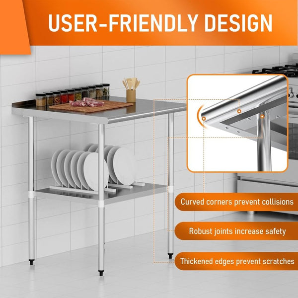 English Elm Stainless Steel Nsf Certified Prep Table with Adjustable Undershelf for Commercial Use W1192P301421
