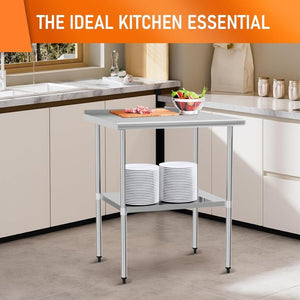 English Elm Stainless Steel Nsf Certified Prep Table with Adjustable Undershelf for Commercial Use W1192P301421