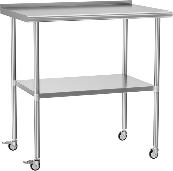 English Elm Stainless Steel Nsf Certified Commercial Prep Table with Wheels and Adjustable Undershelf W1192P301423