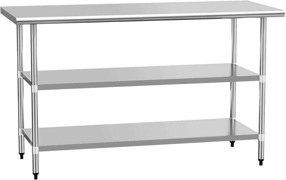 English Elm Stainless Steel Prep Table with Dual Adjustable Shelves for Kitchen Garage or Utility W1192P301431