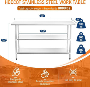 English Elm Stainless Steel Prep Table with Dual Adjustable Shelves for Kitchen Garage or Utility W1192P301431