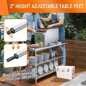 English Elm Stainless Steel Prep Table with Dual Adjustable Shelves for Kitchen Garage or Utility W1192P301431