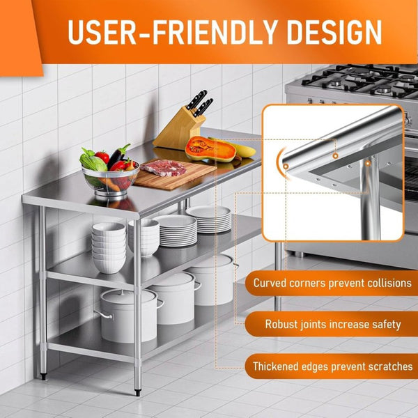 English Elm Stainless Steel Prep Table with Dual Adjustable Shelves for Kitchen Garage or Utility W1192P301431