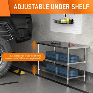 English Elm Stainless Steel Prep Table with Dual Adjustable Shelves for Kitchen Garage or Utility W1192P301431