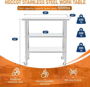 English Elm Stainless Steel Nsf Prep Table with Locking Casters and Two Adjustable Undershelves W1192P301449