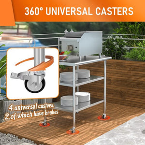 English Elm Stainless Steel Nsf Prep Table with Locking Casters and Two Adjustable Undershelves W1192P301449