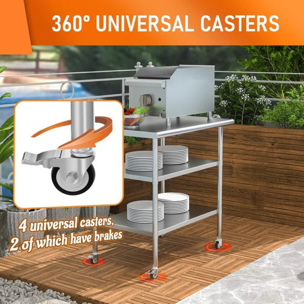 English Elm Stainless Steel Nsf Prep Table with Locking Casters and Two Adjustable Undershelves W1192P301449