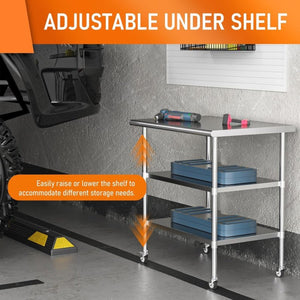 English Elm Stainless Steel Nsf Prep Table with Locking Casters and Two Adjustable Undershelves W1192P301449