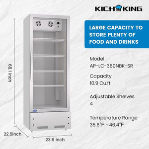 English Elm Commercial Upright Beverage Cooler with LED Display and Glass Swing Door 10.9 Cu Ft W1192P325013