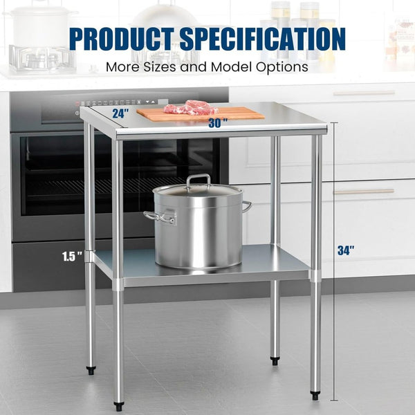 English Elm Stainless Steel Nsf Prep Table with Adjustable Undershelves for Commercial Use W1192P326234