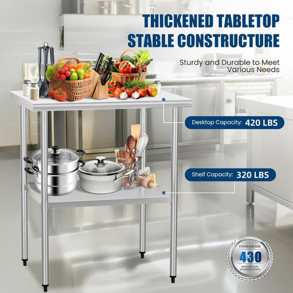 English Elm Stainless Steel Nsf Prep Table with Adjustable Undershelves for Commercial Use W1192P326234